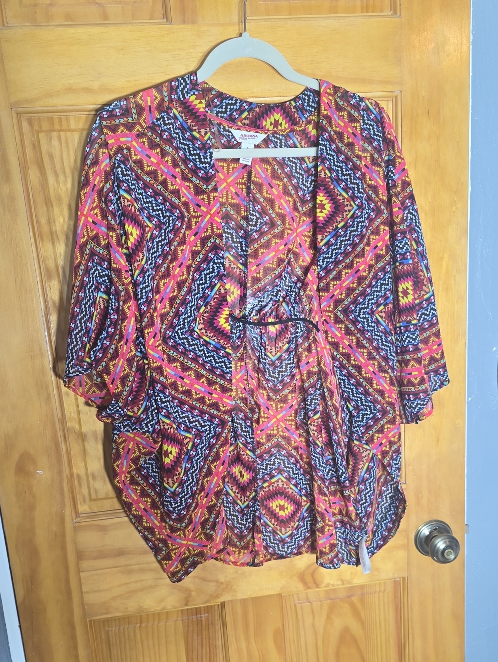Arizona Jean Company Multicolor Aztec Open-Front Kimono Sheer Small